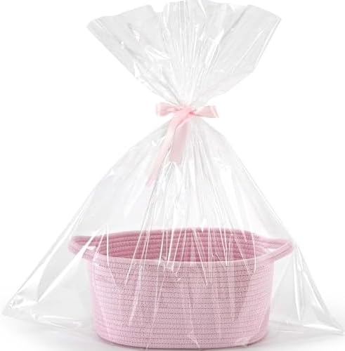 Happyiren Small Gift Basket with Gift Wrap Cellophane Bag and Ribbons, Gift Baskets for Christmas Thanksgiving Birthday Baby Shower Raffle Burr, - Rope Decorative Storage Organizer Container