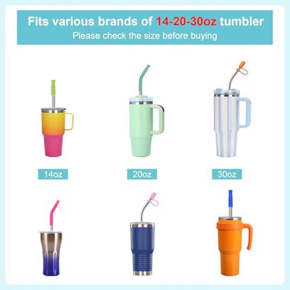 Reusable Stainless Steel Straws Set 6 PCS with 6 Silicone Tips, 2 Straw Brush, 1 Storage Case, Different Sizes of Metal Straws Reusable, Suitable for 14, 20, 30 oz Cups Tumbler, for Hot/Cold Drinks