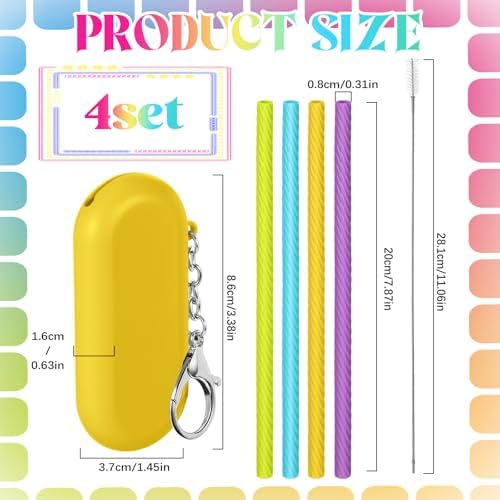 Meanplan 4 Sets Reusable Straws Travel Case Brush Silicone,Multicolor