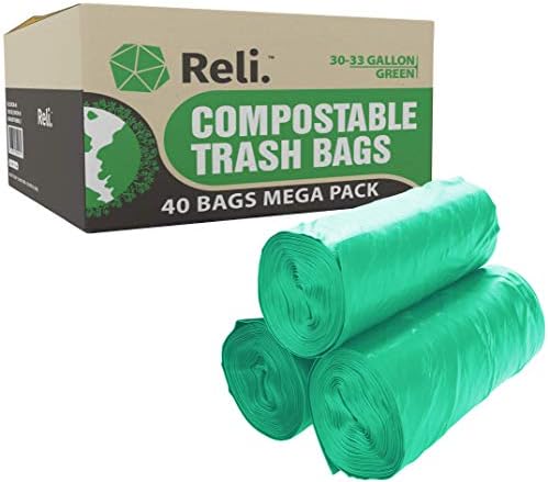 Reli. Compostable 33 Gallon Trash Bags | 40 Count | Green