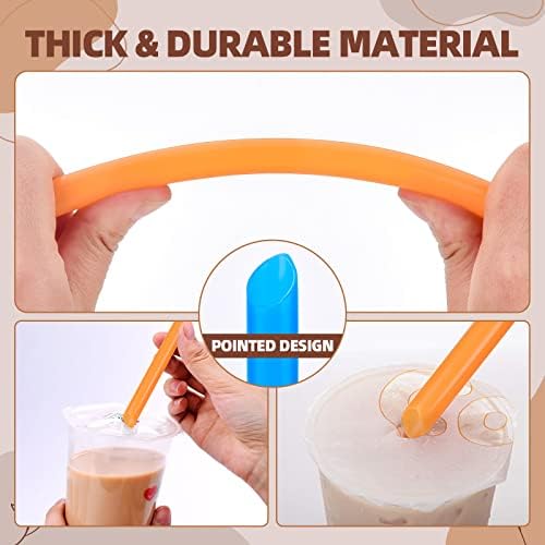 10Pcs Disposable Plastic Drinking Smoothie Straws,with 2 Brushe 10 Colors BPA FREE Food-Grade Jumbo Straws for Smoothies,Bubble Tea Milkshake