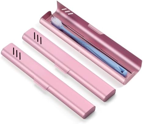 Travel Toothbrush Case, 2Pack Portable Toothbrush Holders, Durable Aluminum Toothbrush Storage Box, Small Breathable Manual Toothbrush Container for Traveling, Camping, Business Trip - Pink