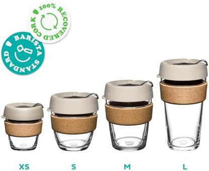 KeepCup Brew Cork, Reusable Glass Tumbler with Natural Cork, Tall Coffee Cup 12oz / 340ml - Deep