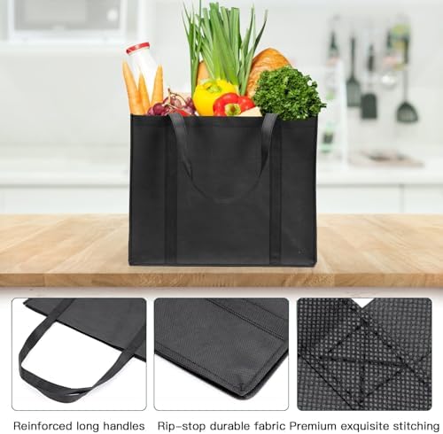 HECTOLIFE 20-Pack Reusable Grocery Bags，Large Washable Foldable Shopping Bags，Heavy Duty Tote Bags with Reinforced Handles