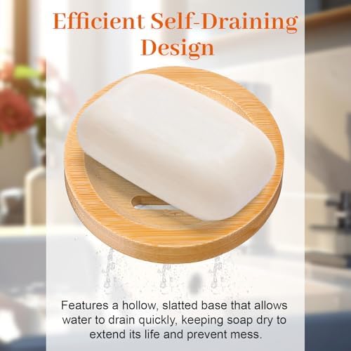 16 Pcs Bamboo Soap Dishes, Wooden Soap Holder with Drainage - Round Natural Soaps Trays for Bathroom, Kitchen, Shower (3.2 Inch)