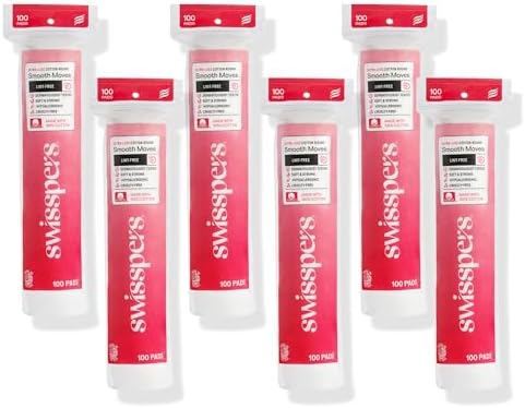 Swisspers Smooth Moves Ultra-Luxe Cotton Rounds, 100 Count (Pack of 6)