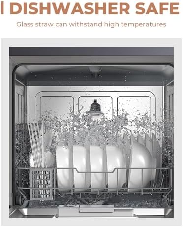Foogwee® 20 Packs Reusable Glass Straws Set, 8.5'' x 10mm Clear Drinking Straws for Smoothies, Shakes, Coffee, Juice, Sodas, Milk, Tea, Cocktails, Set of 8 Straight and 8 Bent with 4 Cleaning Brushes