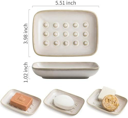 Miamolo Soap Dish for Shower, Ceramic Soap Dish Non-Slip Soap Holder Bar Saver Tray for Bathroom Kitchen Sink, Floating Point Design Save Soap Loss (Pack of 2)