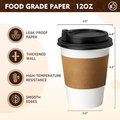 YEEHAW 12 oz Disposable Paper Coffee Cups, 100 Pack