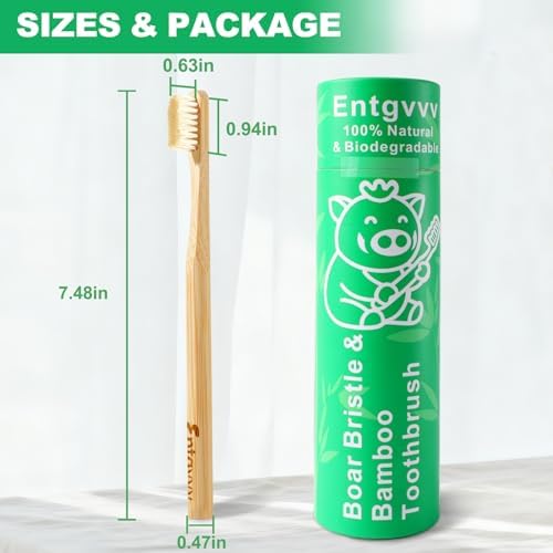 Boar Bristle Toothbrush, Plastic Free Natural Bamboo Toothbrushes