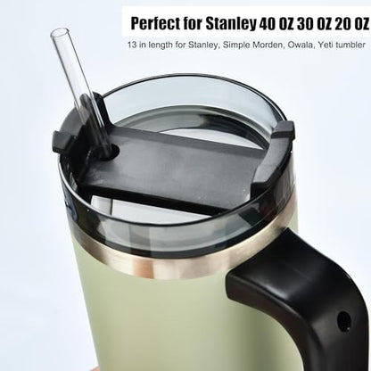 ALINK 13 inch Reusable Clear Plastic Straws, Extra Long Tritan Tumbler Replacement Straws for Stanley Cups, 1 Gallon, 64/40/ 32 oz Water Bottles, YETI, Starbucks, Set of 10 with Brush, AL13CLEAR