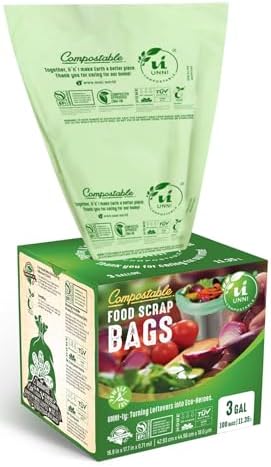 UNNI 3 Gallon Compost Bags for Countertop Bin, 100 CT, Extra Thick 0.71 Mil