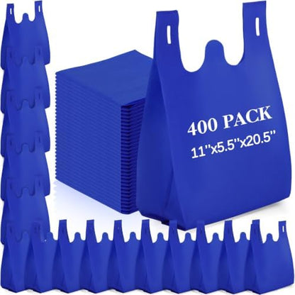 Windyun Large Grocery T-shirt Bags Bulk Reusable Non Woven Shopping Bag Foldable Gift Tote with Handle, 20.5x11x5.5 Inch