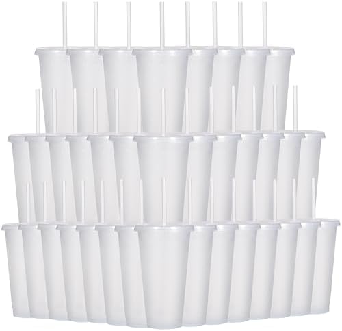 Suertestarry Tumbler with Straw and Lid,Water Bottle Iced Coffee Travel Mug Cup,Reusable Plastic Cups,Perfect for Parties,Birthdays… (White, 36 pack)