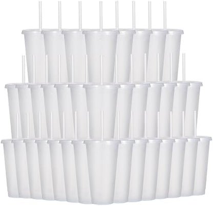 Suertestarry Tumbler with Straw and Lid,Water Bottle Iced Coffee Travel Mug Cup,Reusable Plastic Cups,Perfect for Parties,Birthdays… (White, 36 pack)