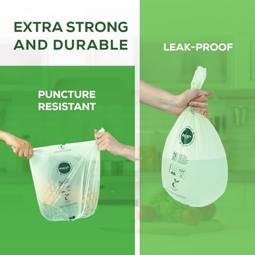 ANECO 100% Compostable Waste Bags 2.6 Gallon (Flat Top Bags, 50 Count)