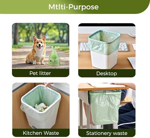 1.6 Gallon Compostable Trash Bags Drawstring, Heavy Duty Extra Thick 0.6 Mil, 6.06 Liter, 50 Bags, Small Kitchen Food Scrap Waste Bag, Unscented Pet Waste Bags, US BPI and OK Compost Home Certified