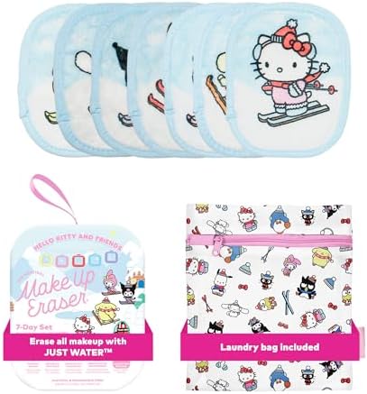 The Original MakeUp Eraser 7-Day Set, Erase All Makeup With Just Water, Including Waterproof Mascara, Eyeliner, Foundation, Lipstick, Sunscreen, and More! Hello Kitty Skiing, 7ct