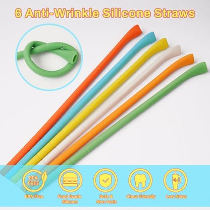 NiHome 6PCS Silicone Anti-Wrinkle Straws Fit for Stanley 40oz 30oz Tumblers