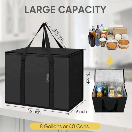 BALEINE Insulated Reusable Grocery Bags with Zippered Top, Large Cooler Bag