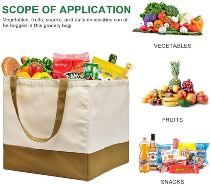 Canvas Reusable Grocery Bags Heavy Duty, 8.3 gal Foldable Large Tote Bag with Handles, Holds 60 lbs Canvas Shopping Bags, 1 Pack