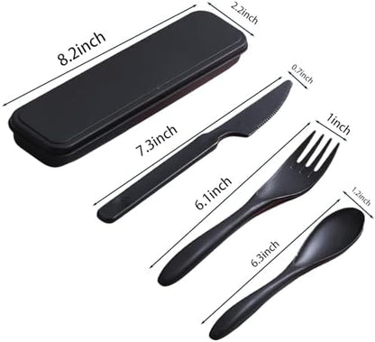 1Pack Black Wheat Straw Cutlery Set, BPA Free Eco Flatware with Travel Case