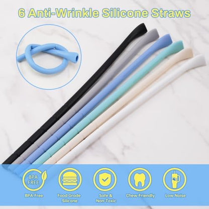 NiHome 6PCS Silicone Anti-Wrinkle Straws Fit for Stanley 40oz 30oz Tumblers