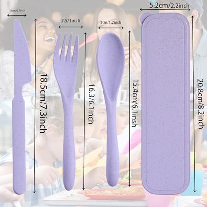 4‑Pack Travel Wheat Straw Utensils, BPA Free Fork Spoon Knife Storage Case