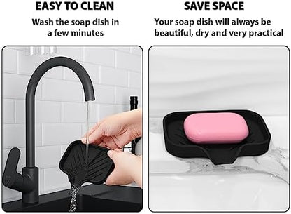 2 PCS Premium Black Self-Draining Soap Bar Holder - Elegant Soap Dish for Shower & Bathroom Use - Versatile Soap Dishes for Bar Soap - Durable Soap Holder & Bathroom Soap Dish Solution