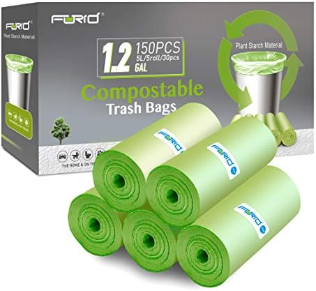 Compostable Trash Bags - FORID 1.2 Gallon Small Garbage Bags 150 Count Mini Strong Trash Can Liners 5 Liter Unscented Wastebasket Bags for Kitchen Bathroom Office Home Garbage Can (5 Rolls/Green)