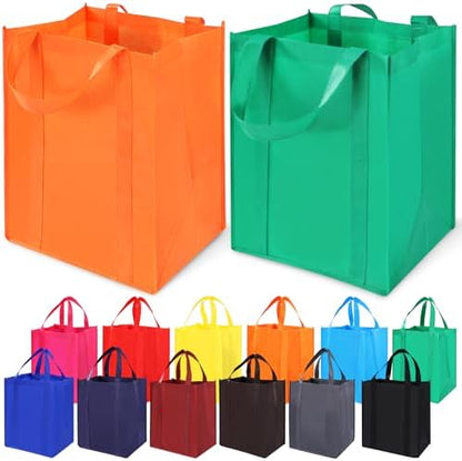 12 Pack Heavy Duty Reusable Grocery Bags - Large Shopping Totes Reinforced Handles, Holds 40 lbs, Foldable and Washable (Multicolor)