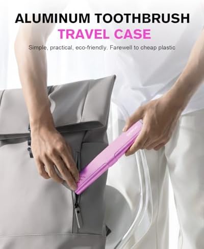 Toothbrush Case Cover for Traveling, Aluminum Toothbrush Holder for Manual Toothbrush + Mini Toothpaste, Portable Tooth Brush Storage Box for Camping Business Trip-Pink (1 Pack)