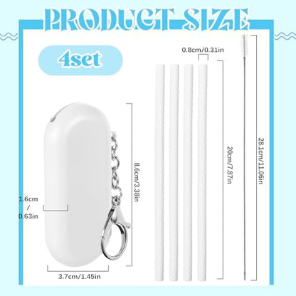 Meanplan 4 Sets Reusable Straws Travel Case Brush Silicone,White