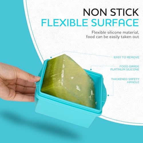 Xomoo 2 Cup Silicone Freezer Trays with Lids, Silicone Soup Freezer Molds - Leakproof, BPA-Free, Stackable, Microwave & Dishwasher Safe, Perfect for Soups, Sauces, Meal Prep, and Baked Goods - 4 Pack
