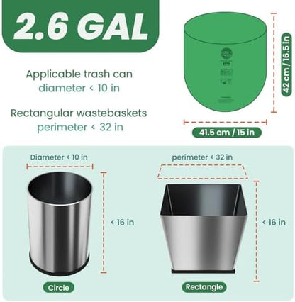 2.6 Gallon Compostable Trash Bags,240 Count Compost Trash Bags for Bedroom Kitchen Office Fit 10 Liter，Small Kitchen Food Scrap Waste Bags,ASTM D6400, US BPI & Europe OK compost HOME certified