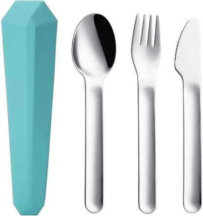 DEVICO Utensils for Lunch Box, 4Pcs Travel Silverware Set with Case, Teal