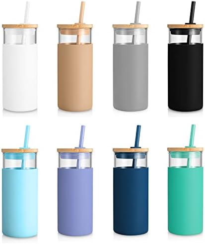 Tronco 20 oz Glass Tumbler with Lids and Straws, Reusable Iced Coffee Cups