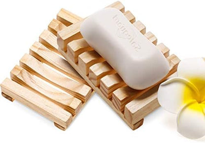 Honoson 5 Pcs Natural Wood Soap Dish Drain Tray for Shower Bath,Wooden