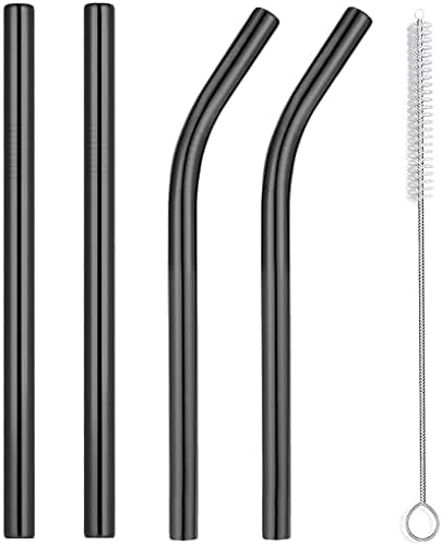 Vinaco 4 Pack Black 0.4" Wide Bore Reusable Stainless Steel Smoothie Straws