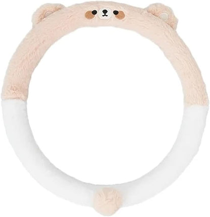 Cute Winter Plush Steering Wheel Cover - Non-Slip Warm Handlebars Decoration for Cars(Plush bear rong)