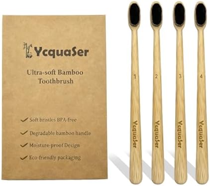 Extra Soft Bamboo Toothbrush,Natural Soft Toothbrushes for Adults,Micro Nano10000 Bristles Toothbrushes for Sensitive Gum,Fully Biodegradable,4 Pack