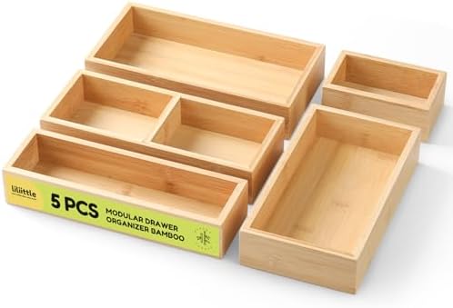 lilLittle Bamboo Drawer Organizer, 5 Pcs Multi Purpose Drawer Organizer Set