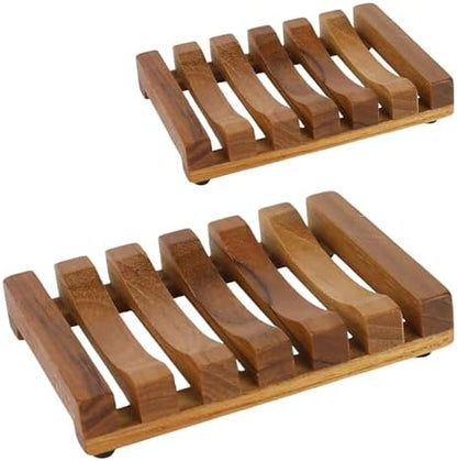 HTB 2 Pack Slotted Bar Soap Holder Teak Wood for Bathroom