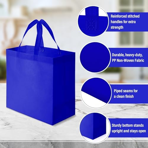 Reginary 50 Pcs Reusable Tote Bags Shopping Bags Non Woven, Sapphire Blue
