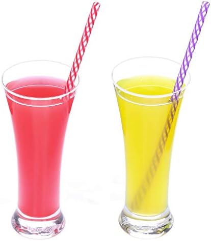 Dakoufish 12 Piece 7 Inch Reusable Plastic Thick Drinking Straws BPA Free Mason Jar Straws Transparent Small Stripe (7inch, Mix 12color)