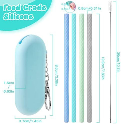 Meanplan 4 Sets Reusable Straws Travel Case Brush Silicone,Fresh Color