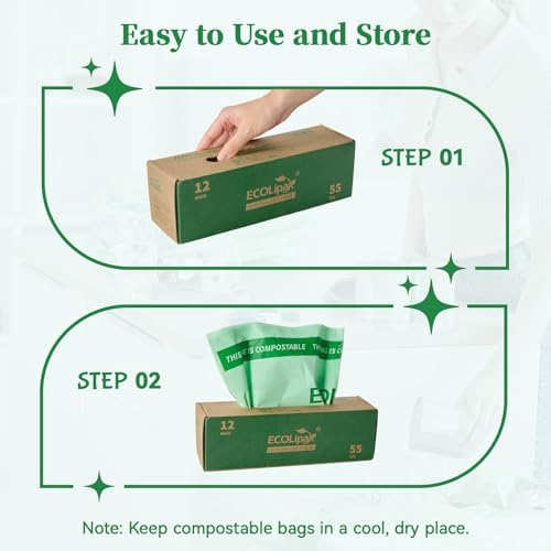 ECOLipak 55 Gallon 12 Count Large Compostable Trash Garbage Bags for Lawn