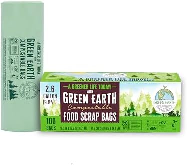 Green Earth Compostable Small Kitchen Food Scrap Trash Bags, Extra Thick 0.71 Mil, Compost Bin Compatible, 2.6 Gallon, 10 Liter, 100-Count, ASTM D6400, BPI (US) & OK Compost Home (EU) Certified