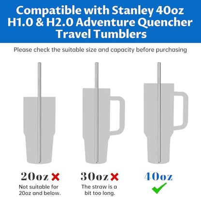 Tomorotec 8PCS Stainless Steel Straws Fit for 40oz Stanley Tumblers, Silver