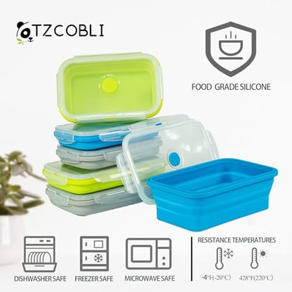 Plus 4PCS Foldable Silicone Food Storage Containers for Kitchen Storage for Leftovers Fruits and Meal Prep Dishwasher Safe Microwave Safe Ideal for Home and Travel (blue, 40OZ)